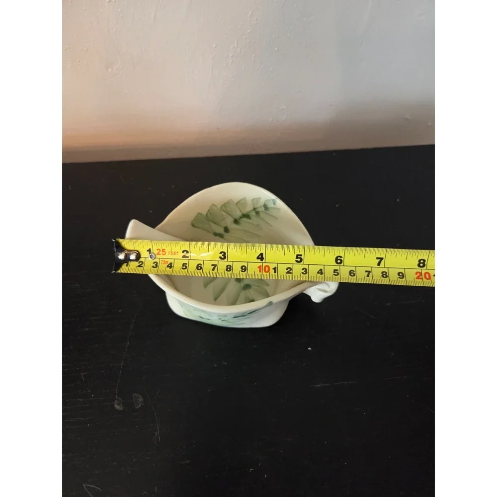 Hilborn Pottery Pinch Pot Cream Green Fern Trinket Bowl Dish Canada 6''